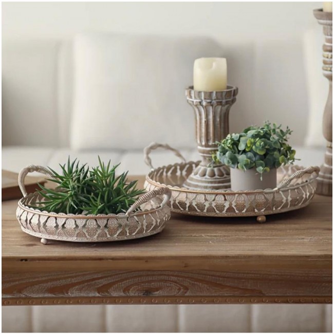 طقم صينية تقديم فاخره معدن بنمط أوربي عدد 2 قطعه 8067