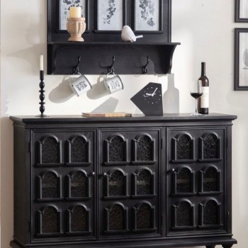 كونسول مصنوع من الخشب الطبيعي مطعم بالزجاج -L5679