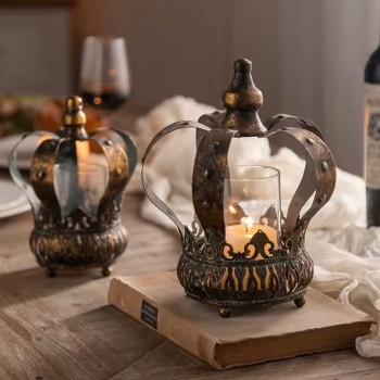 شمعدان حامل شموع معدن معتق بتصميم تاج متوفر الحجمين -L5725 شمعدان حامل شموع معدن معتق بتصميم تاج متوفر الحجمين -L5725