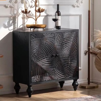 كونسول خشبي اسود منحوت من الخشب الطبيعي -L5767