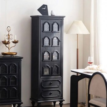 كونسول خشبيه فرنسيه مطعم بالزجاج معتق من الطراز الاسكندافي -L5685