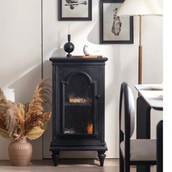 كونسول جداري اسود خشب مطعم بالزجاج على نمط الفرنسي -L5684