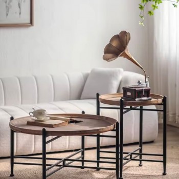 طاوله قهوه  خشب متداخله مستديره بتصميم مودرن متوفر حجمين -5745