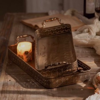 صينيه معدنيه كلاسيكه مستطيل طقم 2 قطع  -L5716