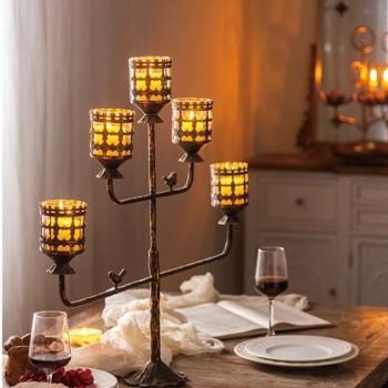 شمعدان حامل شموع معدن معتق بتصميم  اوربي كلاسيك -5763