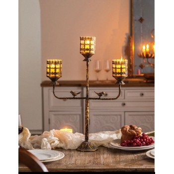 شمعدان حامل شموع معدن معتق بتصميم اوربي كلاسيك-5766