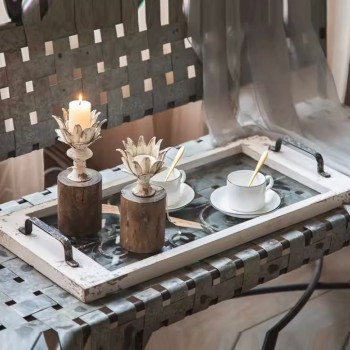 صينيه خشب ريفي بمقايض معدن نمط اوربي -L4816