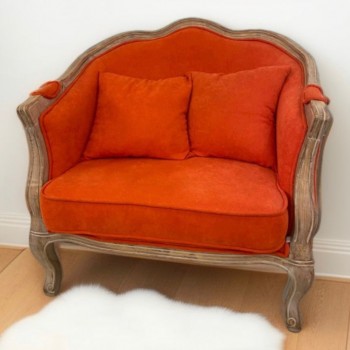 كرسي كنب فاخر مصنوع خشب البلوط فنتيج ستايل باللون البرتقالي داكن -36363