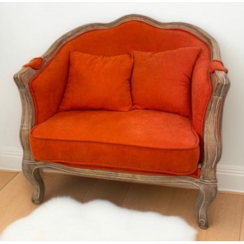 كرسي كنب فاخر مصنوع خشب البلوط فنتيج ستايل باللون البرتقالي داكن -36363