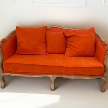 كرسي كنب ثنائي  فاخر مصنوع خشب البلوط فنتيج ستايل باللون البرتقالي داكن -2-36363