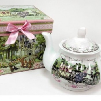 ابريق شاي سيراميك بتصميم فاكتوريا مع علبه هديه -5867