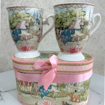 طقم كوب سيراميك بتصميم فكتوريا مع علبه هديه -5860