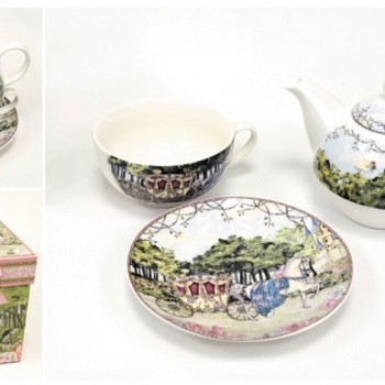 ابريق شاي سيراميك وصحن بتصميم فكتوريا مع علبه هديه فاخره -5874