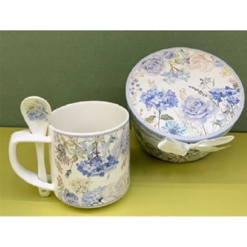 كوب لورا بلو مع ملعقه بتصميم زهور مع علبه هديه -5881