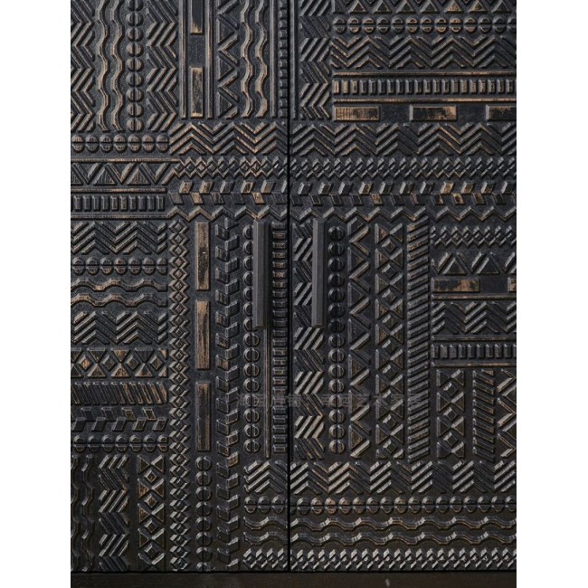 كونسول اسود من الخشب الصلب منحوت يدويا على الطراز الفرنسي L3178