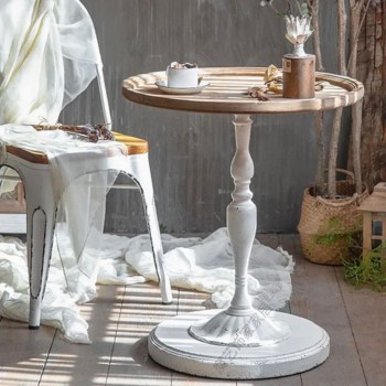 طاوله فانتج بتصميم صحن خشبي بستاند معدني معتق -L4253