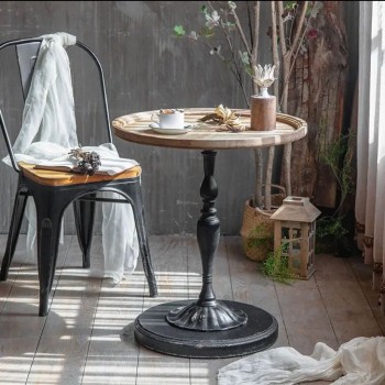 طاوله فانتج بتصميم صحن خشبي بستاند معدني معتق -L4253 -L4252