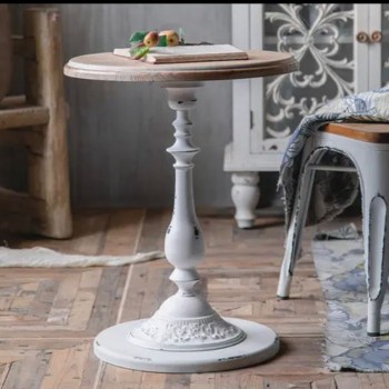 طاوله جانبيه فانتج بقاعده معدنيه ابيض معتق -2046