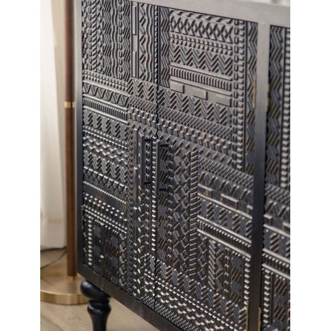 كونسول اسود من الخشب الصلب منحوت يدويا على الطراز الفرنسي L3178