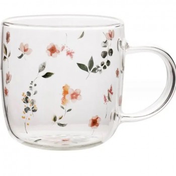 كوب زجاجي برسمة الزهور مقاوم الحراره والبروده L3305 كوب زجاجي برسمة الزهور مقاوم الحراره والبروده L3305