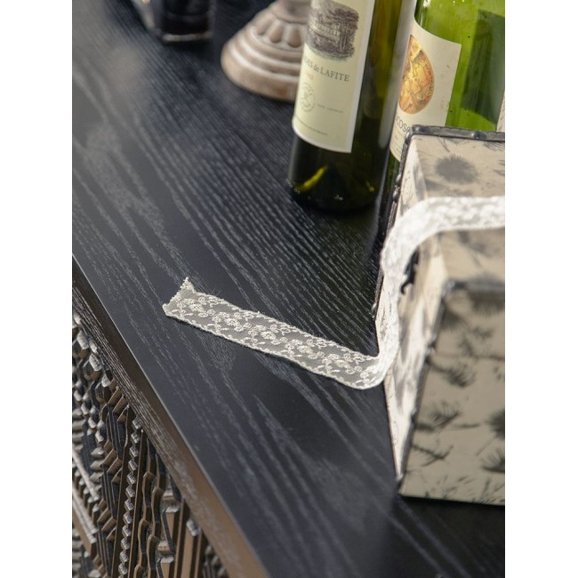 كونسول اسود من الخشب الصلب منحوت يدويا على الطراز الفرنسي L3178