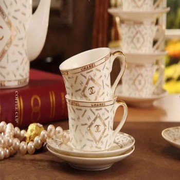 - L3346-طقم كوبين من سراميك مع صحنين براندCHANEL 
