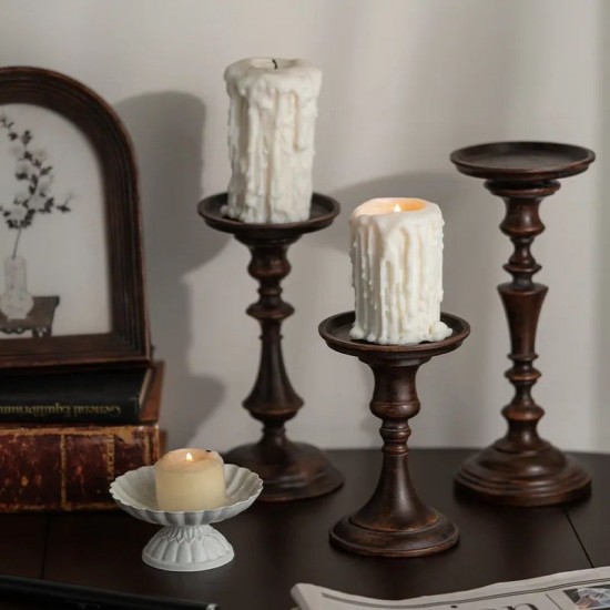حامل الشموع بتصميم كلاسيكي خشبي معتق طقم 3قطع مختلف الاحجام 3260