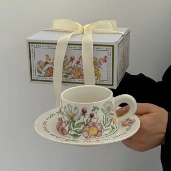 كوب وصحن سيراميك بطراز زهور -5444