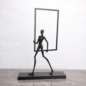 تحفه فن تجريدي حديث باطار مربع معدن -L5626