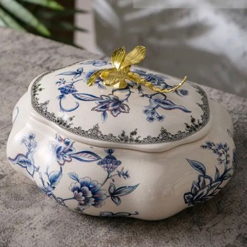 اناء بغطاء سيراميك انيق متعدد الاستخدام على نمط الريفي -5023