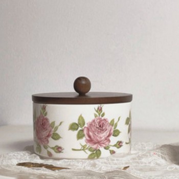 برطمان سيراميك مزهر  بغطاء خشب -5127