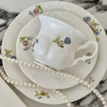 طقم كوب اسبرسو قهوه سيراميك بتصميم انجليزي مع طقم صحنين -L5142