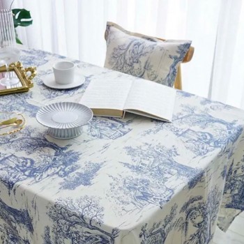 مفرش طاوله عالي الجوده بتصميم ريفي برسوم زرقاء140cm*180cm-5223 مفرش طاوله عالي الجوده بتصميم ريفي برسوم زرقاء140cm*180cm-5223