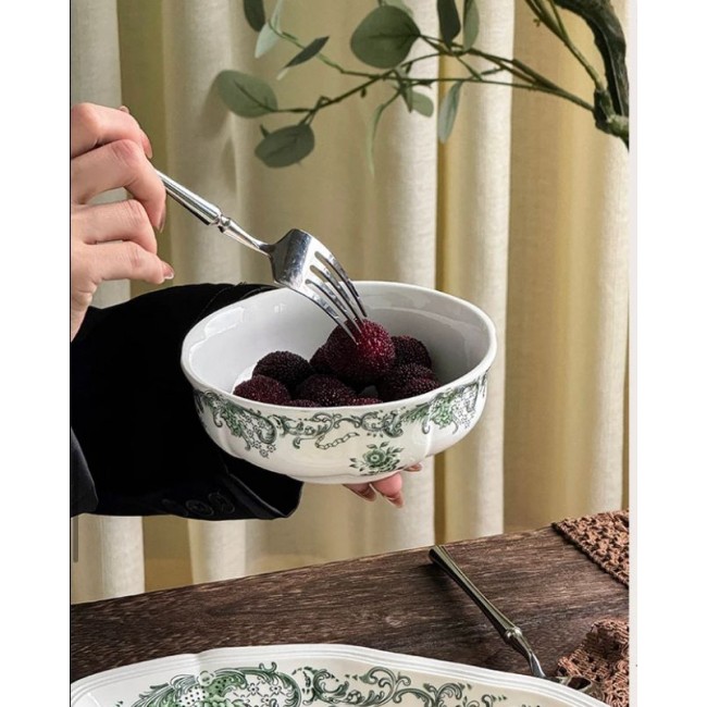 صحن عميق من سيراميك بنقوش خضراء على نمط الفرنسي -51117 صحن عميق من سيراميك بنقوش خضراء على نمط الفرنسي -51117