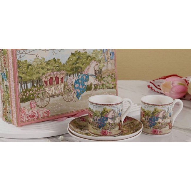 طقم قهوه وصحن سيراميك مقاوم للحراره بتصميم فكتوريا 2 قطع -L5869