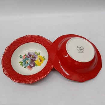 صحن عميق سيراميك بتصميم زهور فينتج -L6299