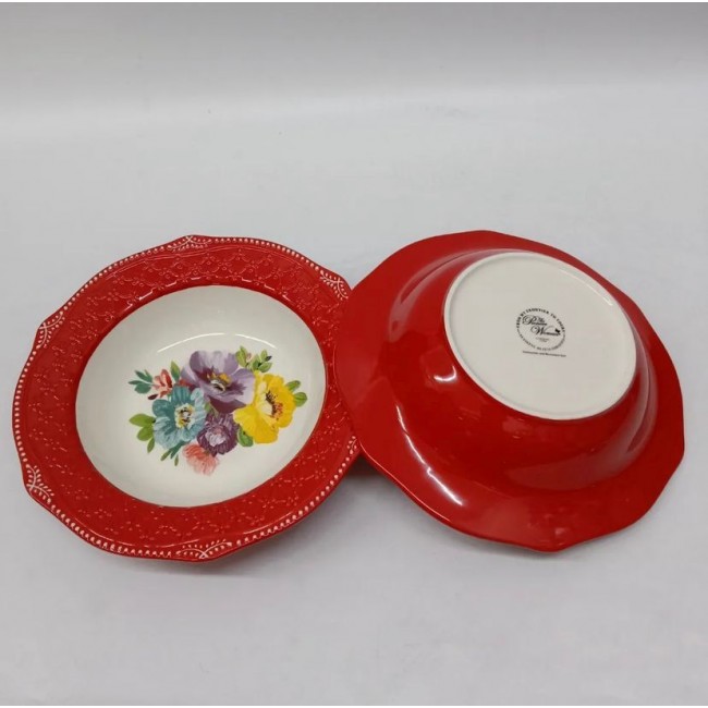 صحن عميق سيراميك بتصميم زهور فينتج -L6299