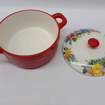 قدر سيراميك بغطا بتصميم زهور فينتج فاخر -6300