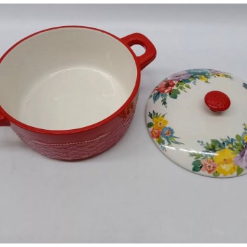 قدر سيراميك بغطا بتصميم زهور فينتج فاخر -6300