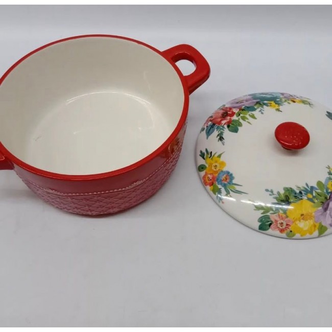 قدر سيراميك بغطا بتصميم زهور فينتج فاخر -6300