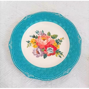 صحن سيراميك بتصميم زهور فينتج -L6303