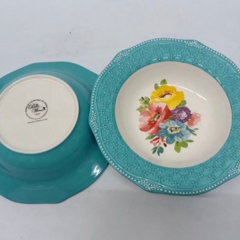 صحن  عميق سراميك بتصميم زهور فينتج -L6304