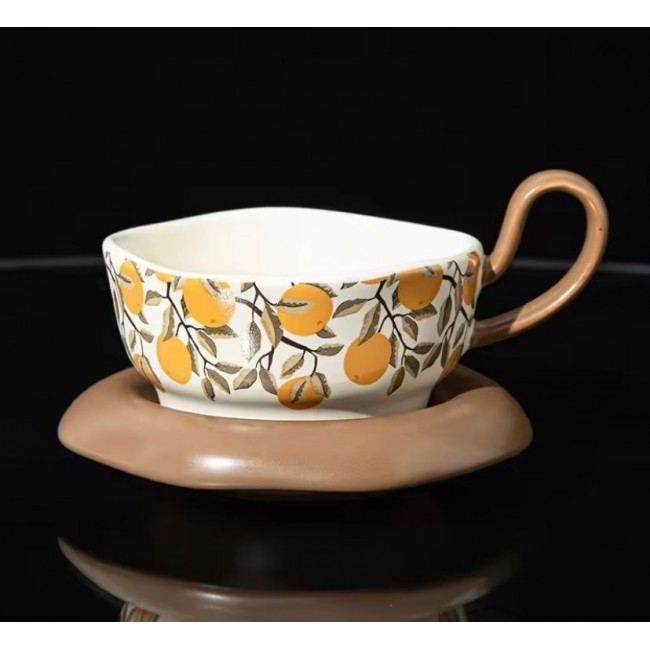 كوب شاي وصحن سيراميك بتصميم فاخر متوفر للونين -6287