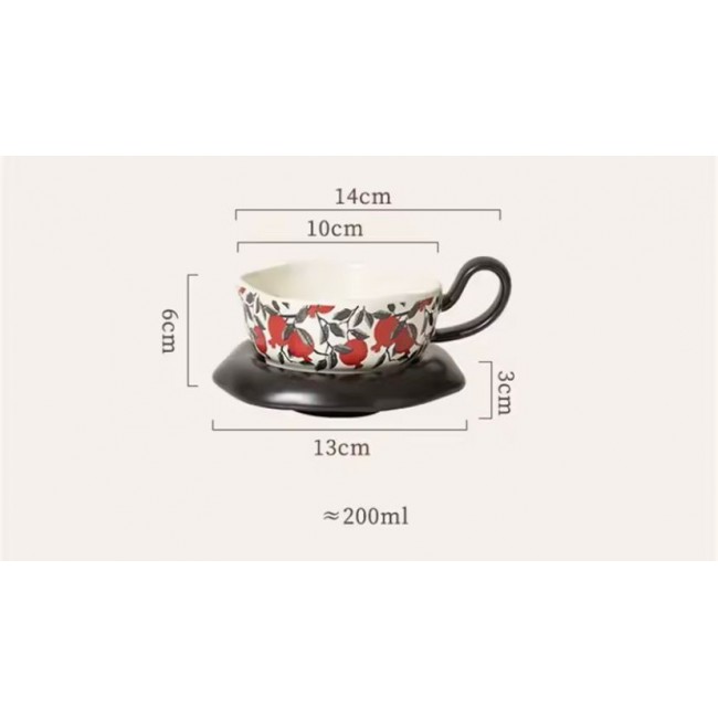 كوب شاي وصحن سيراميك بتصميم فاخر متوفر للونين -6287