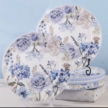 طقم صحن سيراميك مورد بتصميم اوربي قطعتين مع علبه هديه -L5884