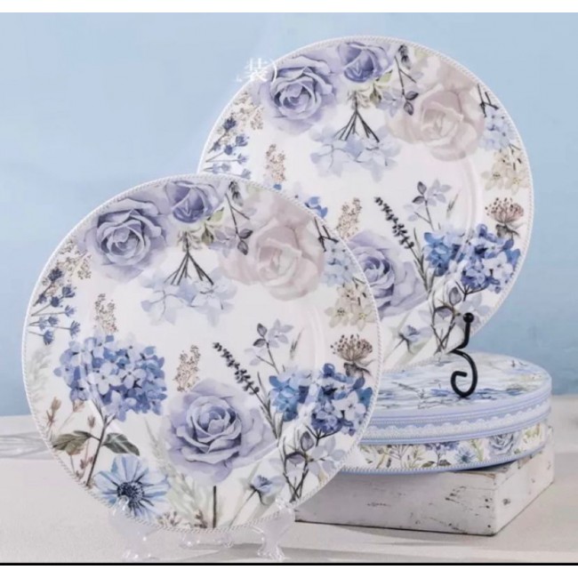 طقم صحن سيراميك مورد بتصميم اوربي قطعتين مع علبه هديه -L5884