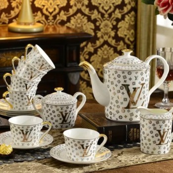 طقم ابريق شاي سيراميك لويس فيتون فاخر -L5826
