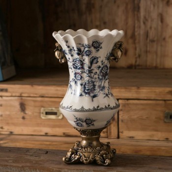 فازه سيرامبك فاخره بزخارف زهور زرقاء -4057