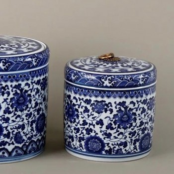 انا بغطاء تخزين سيراميك بنقوش زرقاء  حجم واحد -L4173