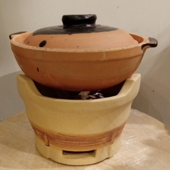 طقم اناء بغطاء لطهي وموقد فخار حجم الكبير- L3783